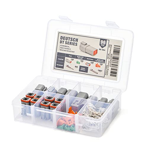 IWISS Deutsch 4 Pin Way DT Connector Kit, Size 16 Stamped Contacts 14-18AWG, Automotive Electrical Connectors, 96 Pieces - size: 4PIN(8 Pair)
