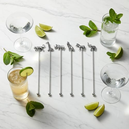 Homestia 6 Pcs 7.5'' Metal Stir Sticks, Cocktail Stirrers, w/Animal Decor - color: Animal Series