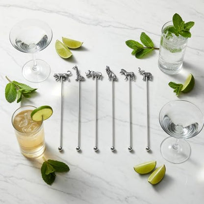 Homestia 6 Pcs 7.5'' Metal Stir Sticks, Cocktail Stirrers, w/Animal Decor - color: Animal Series