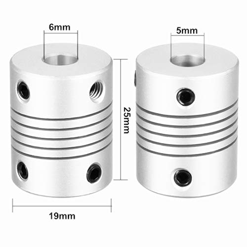Shaft Coupling 5mm to 6mm, 25mm Length, 19mm Diameter, Aluminum Alloy Stepper Motor Coupler Joint Connector for 3D Printer CNC Machine DIY Encoder (Pack of 4)