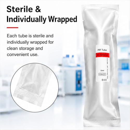 10mL Sterile No Additive PET Sample Processing Tubes, Yellow Cap, Individually Wrapped Clear Lab Tubes for Research and Training (10-Pack)