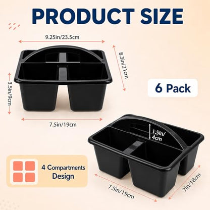 gisgfim 6 Pack Plastic Classroom Caddy with 4-Compartments Plastic Storage Caddies with Handle 4 Compartments Table Caddy Organizer Versatile Table Caddies for Classroom Office, Black - color: Black