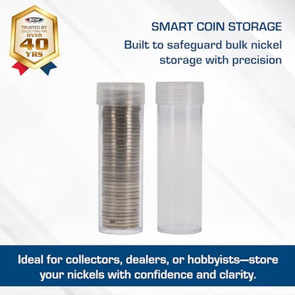 BCW Nickel Coin Tubes for US Nickels, Secure Screw-On Caps, Clear, 10 Pack - size: small