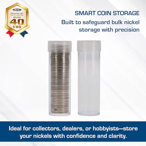 BCW Coin Tubes for US Nickels – 10ct | Durable Plastic Storage with Airtight Lids | Holders for Collectors (Pack of 2) - size: small (Pack of 2)