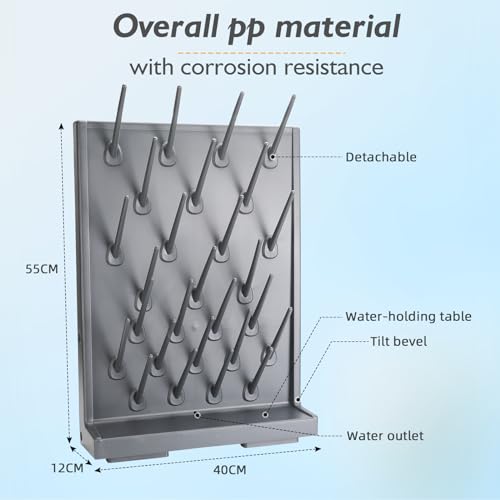 Lab Drying Racks - Lab Supply Pegboard Bench,27 Pegs Drying Rack Lab,Wall Mounted Test Tube Dryer,Detachable PP Lab Rack