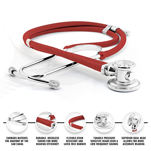 ASA TECHMED Nurse EMT Starter Pack Stethoscope, Blood Pressure Monitor and Trauma 7.5" EMT Shear Ideal Gift for Nurses, Medical Students, Firefighters, Police and Personal Use (Red) Standard - color: Red