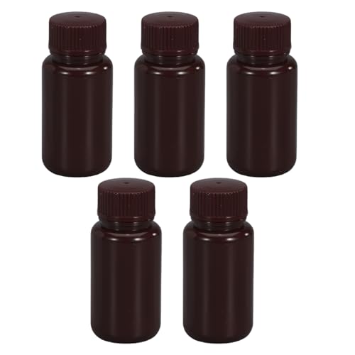 2 oz Wide Mouth HDPE Amber Bottles (5 Pcs) - Lab Grade, Leak-proof for Reagents & Water Samples - color: Brown, size: 2oz(60ml)