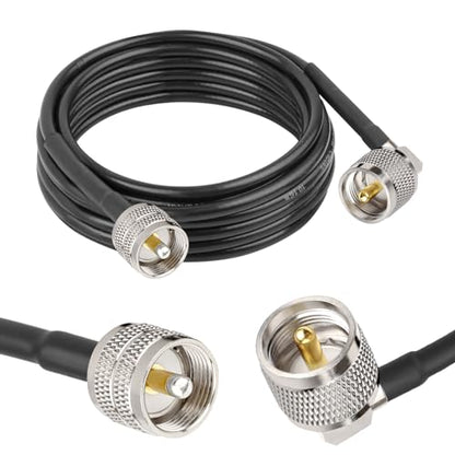 MOOKEERF CB Coax Cable - RG58 UHF PL-259 Male to Male Right Angle Coaxial Cable 12FT Low Loss Cb Antenna Cable Jumper Cable for CB Radio, HAM Radio, Antenna Analyzer, SWR Meter - size: 12FT