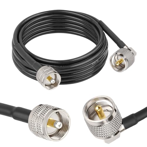 MOOKEERF CB Coax Cable - RG58 UHF PL-259 Male to Male Right Angle Coaxial Cable 12FT Low Loss Cb Antenna Cable Jumper Cable for CB Radio, HAM Radio, Antenna Analyzer, SWR Meter - size: 12FT