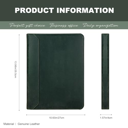 AZXCG Genuine Leather Portfolio Binder for Men& Women,Portfolio Organizer with Zipper,Leather 3 Ring Binder for iPad Pro 12.9,Business Portfolio for Men,Gift for Father,Husband,Boss - color: Green, size: Non-Custom