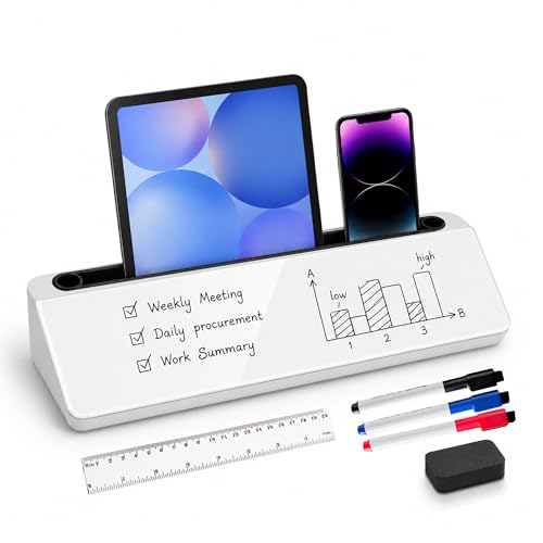 Glass Desktop Whiteboard,Dry Erase Board Buddy Keyboard Stand - color: Black&white