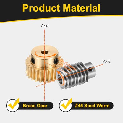 uxcell Worm Gear Set Right Rotation 25T 1 Module 25:1 Reduction Rate - size: Gear-5mm, Worm-5mm Bore, style: 1M-25T