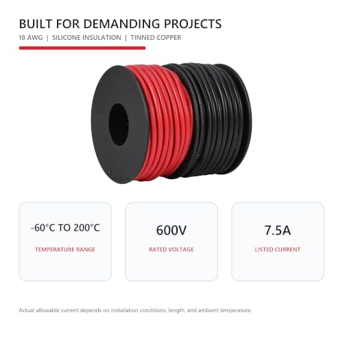 TUOFENG 18 AWG Silicone Wire, 100 ft Red and Black - size: 18 AWG Silicone Wire 2 Colors 50ft Each