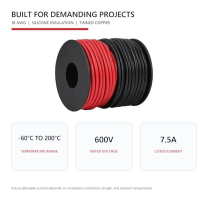 TUOFENG 18 AWG Silicone Wire, 100 ft Red and Black - size: 18 AWG Silicone Wire 2 Colors 50ft Each