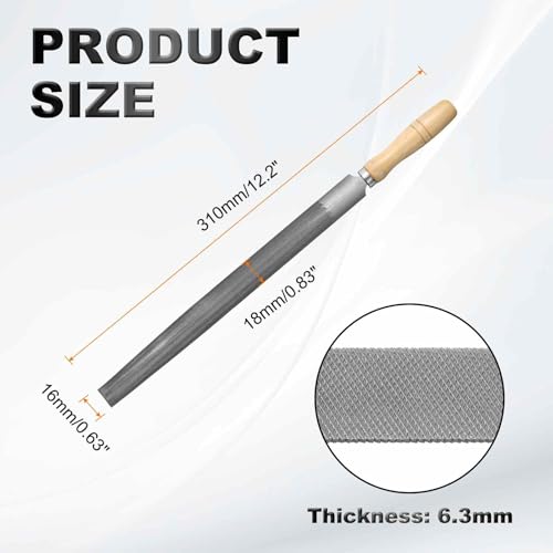 HARFINGTON 8" Half Round Medium Cut File Double Cut Teeth Thin Metal File High Carbon Steel T12 with Wood Handle for Metal Wood Tool Sharpener, Gray - size: 8"