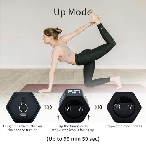 LUCKY TIME Flip Productivity Timer, 1, 5, 10, 30, 60 Min, Desk Cube Timer - color: White+black Hexagon