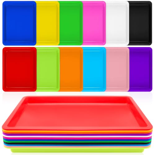 12 Pack Extra Large Plastic Art Trays,16*12*1.4Inch Colorful Serving Tray