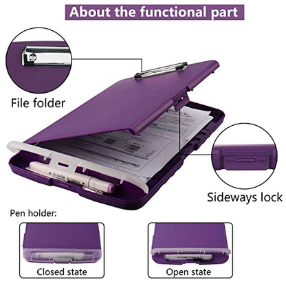Clipboard with Storage, A4 Binder Nursing Clipboards with Pen Holder, Heavy Duty Storage Clipboards with Low Profile Clip, Clipboard Folder Side-Opening, Smooth Writing Clip Board (Purple) - color: Purple
