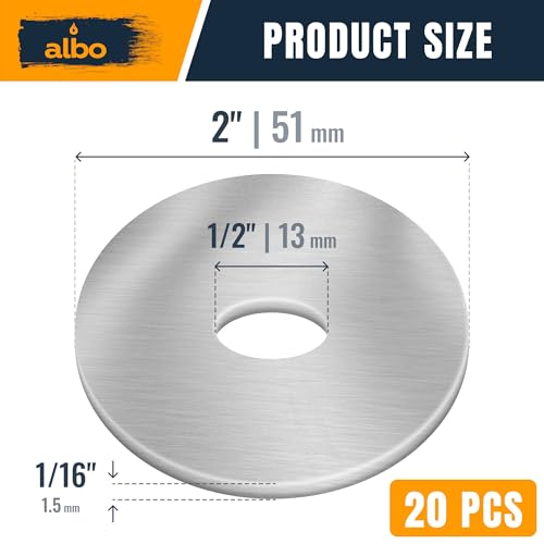 ALBO 20 Pcs 1/2" x 2" 304 Stainless Steel Fender Flat Washers - size: 1/2"x2" - 20pcs