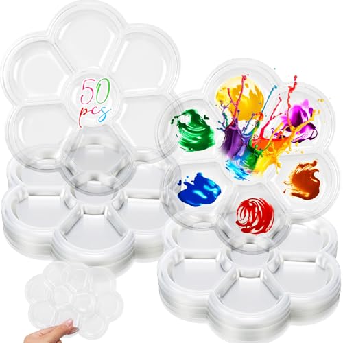 AmazingSpark 50 Pcs Paint Tray Palettes 5.5 in Disposable Flower Paint Tray - color: Flower Petal, size: 5.51 in