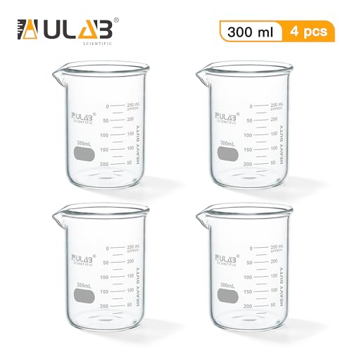 ULAB Scientific Glass Beakers, Vol. 300ml, 3.3 Borosilicate Griffin Low Form with Printed Graduation, Pack of 4, UBG1034 - style: Vol.300ml, Pack of 4
