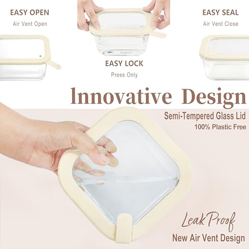 Urban Green Glass Food Storage Containers with Glass Lids, Microwave Safe Food Container Set, Aitight Meal Prep Container Set, LeakProof, 100% Plastic Free, 5 Pack - color: Ivory White -5p