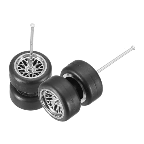 MECCANIXITY 2 Set 1/64 Wheels and Tires Set, Real Riders Rims Includes Axles for RC Diecast Car DIY Model, Branch Silver Rims