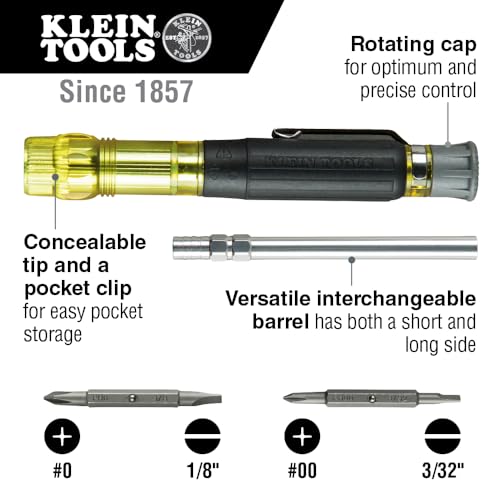 Klein Tools 32614 Multi-bit Precision Screwdriver Set, 4-in-1 Electronics Pocket Screwdriver, Professional Phillips and Slotted Bits, EDC - style: Multi-Bit Screwdriver