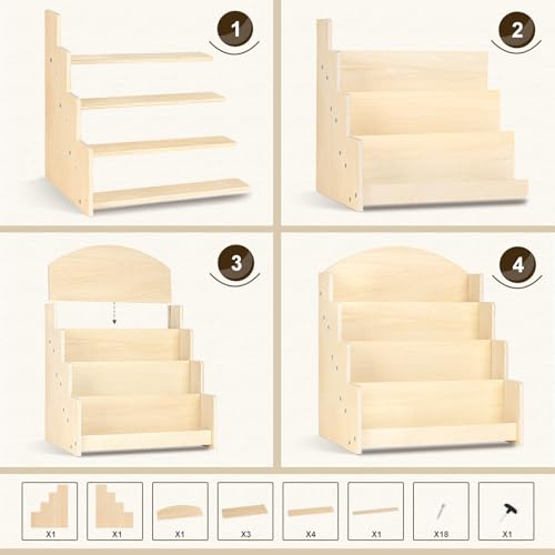 PUERSI Greeting Card Display Stand, Wooden 4-Tier Postcard Display Stand - color: Beige