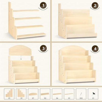 PUERSI Greeting Card Display Stand, Wooden 4-Tier Postcard Display Stand - color: Beige