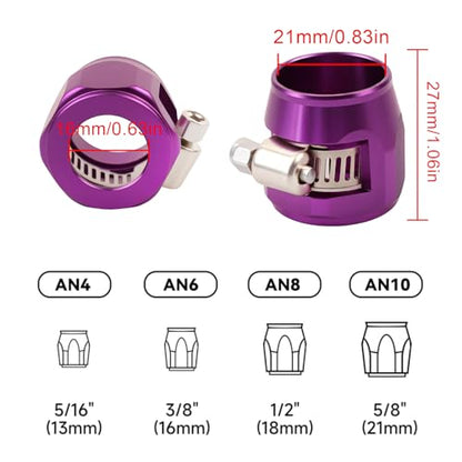 Aluminum Hose End Finisher Clamp, Universal Fit, Red Chrome Finish, 4pcs Set for Stainless Steel and Rubber Hoses, Model (Purple, 10AN) - color: Purple, size: 10AN