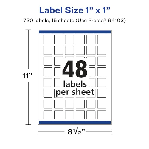 Avery® Matte White Removable Square Labels, Sure Feed® Technology, Print-to-The-Edge, 1" x 1", 720 Removable Labels, Laser/Inkjet Printable - style: 720 labels