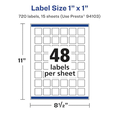 Avery® Matte White Removable Square Labels, Sure Feed® Technology, Print-to-The-Edge, 1" x 1", 720 Removable Labels, Laser/Inkjet Printable - style: 720 labels