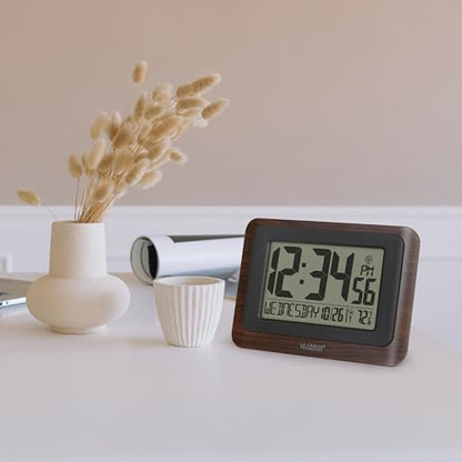 La Crosse Technology 513-17907-INT Digital Atomic Clock with Temperature - Walnut/Black - color: Walnut, size: Large
