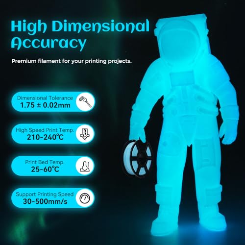 FLASHFORGE Glow in The Dark Rapid PLA Filament 1.75mm, High Flow Speedy 3D Printer Filament Luminous Blue, Max 500mm/s High-Speed Printing, High Brightness and Long-Lasting Glowing Effect - color: Luminous Blue