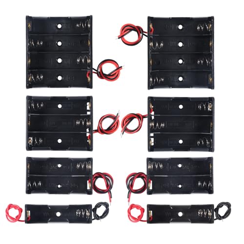 DORHEA 8 PCS AA Battery Holder Bundle with Wire 2A Battery Holder Case 1.5V, 1/2/3/4 x 1.5V Series DIY Battery Storage Boxes, 1/2/3/4 Slots Black Plastic Batteries Case for AA Battery