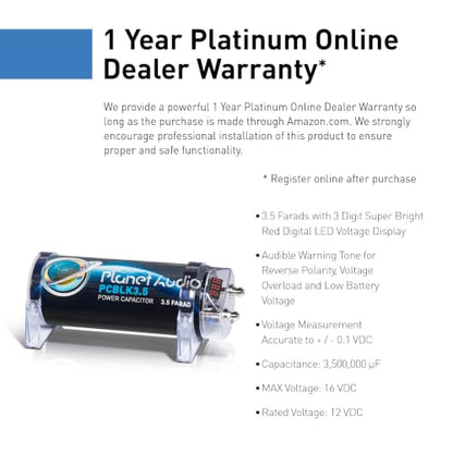 Planet Audio PCBLK3.5 3.5 Farad Car Capacitor, Energy Storage Enhanced Bass - style: 3.5 Farad
