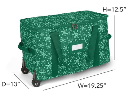 Covermates Rolling Treasurekeeper Storage Bag, 19.25" W x 13" D x 12.5" H - color: Green Snowflake Polyester, size: 19.25W x 13D x 12.5H - With Wheels