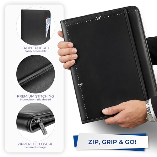 Samsill Professional Padfolio with Secure Zippered Closure, 10.1 Inch Tablet Sleeve, and 8.5 by 11 Inch Notepad, Black, Full Size (70820) - size: Letter - 8.5 x 11 inches, style: Zipper Padfolio