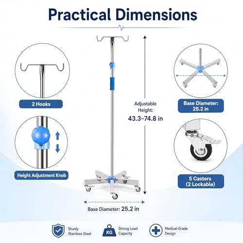 ChoJiah Rolling IV Poles IV Stands for Home and Daily Use, 39.37'' to 74.80 Adjustable Height