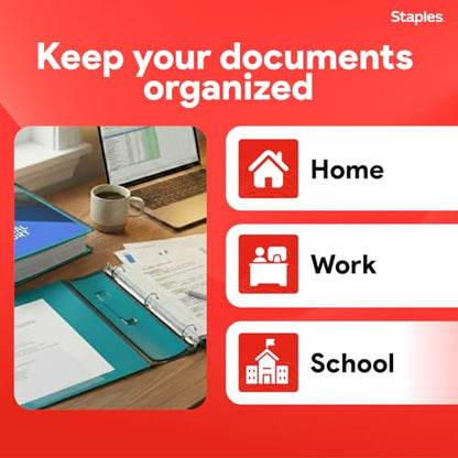 Staples Heavy-Duty 3-Inch D-Ring Binder, Teal, 600 Sheets - color: Teal, size: 3-Inch