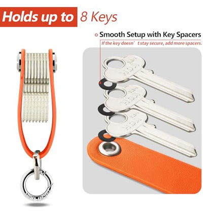 T-carbon Carbon Fiber Key Organizer, Compact Key Holder, Silent Keychain, Expandable Key Case Holds Up to 8 Keys - color: Orange