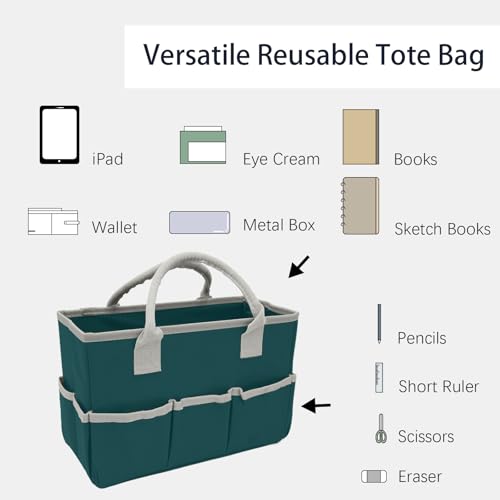Cupohus Art Organizer Craft Storage Tote Bag with Pockets and Hadles, Oxford Fabric Carrying Caddy for Teacher, Officer, Artist, Traveler, and More – Dark Green - color: Dark Green