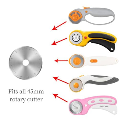 45mm Rotary Cutter Blades Fits Fiskars Olfa, Replacement Rotary Blade for Fabric, Quilting, Sewing and Arts & Crafts, Pack of 15 - size: 45mm