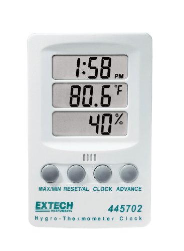 Extech 445702 Hygro-Thermometer Clock, Humidity, Temp, Triple LCD