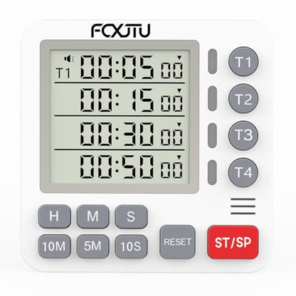 Digital Dual Kitchen Timer, Multi-Channel Triple Countdown for Cooking - color: White