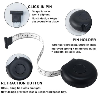 Tape Measure Body Measuring Tape 80inch/205cm Lock Pin Retract Tape Measure for Tailor Fitness Clothes Sewing Handcrafts Weight Loss Body Measurement - color: Black Black White 80 inch 3 pack
