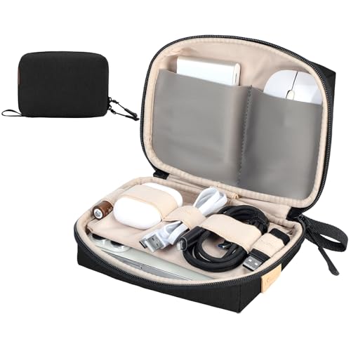SIMTOP Small Tech Case Organizer for Cords Chargers Earbuds Travel Pouch - color: Black