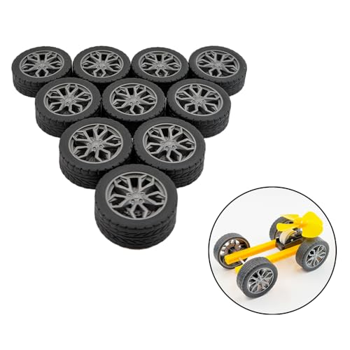 10PCS Toy Wheel Model Car Wheel with 5PCS Round Rod Shaft Axles for DIY Model Toy RC Car Truck Robot Building Project (2.5x38mm) - style: 2.5x38mm
