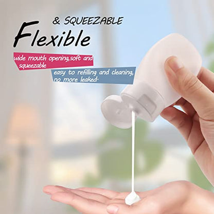 15 Pack 30ml/1oz Plastic Squeeze Bottles Travel Tubes Cosmetic Soft Leak-Proof Makeup Toiletry Containers with Flip Cap Refillable for Facial Cleanser Body Bath Shower Gel Lotion Cream Shampoo